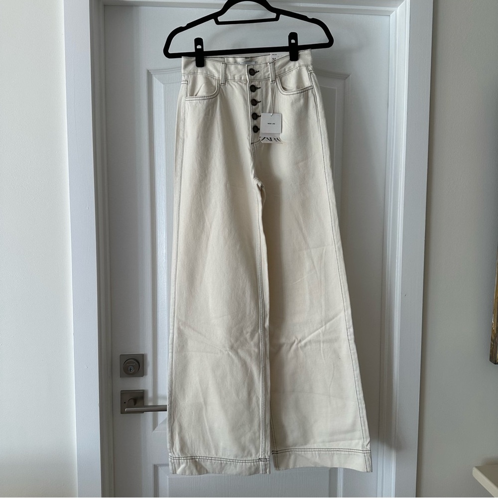 Zara Women’s Cream Wide Leg Jeans - Picture 10 of 11